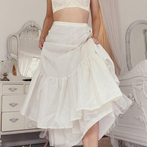 Vintage 1950's White Lace Crinoline Petticoat Ruffle High Waist Maxi Skirt - Picture 6 of 10